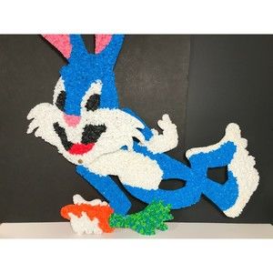 Vintage popcorn melted plastic Bugs Bunny Rabbit wall hanging, retro Easter deco